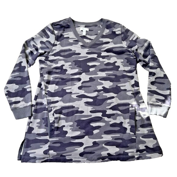 D Co Active Women's Camouflage Pullover Tunic Grey Medium with Pockets - Picture 1 of 9